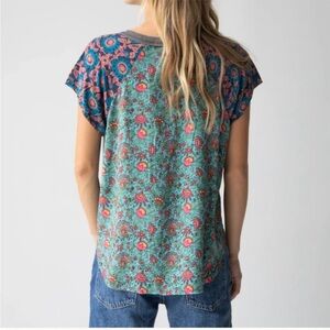 Daphne Mixed Print Top - Teal Turquoise Mixed Floral